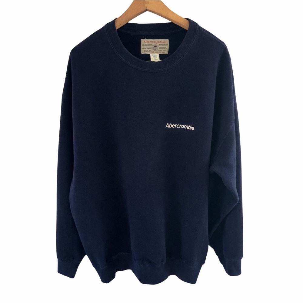 Vintage 90s Abercrombie Minimal Logo Navy Oversized Crewneck Sweatshirt XL